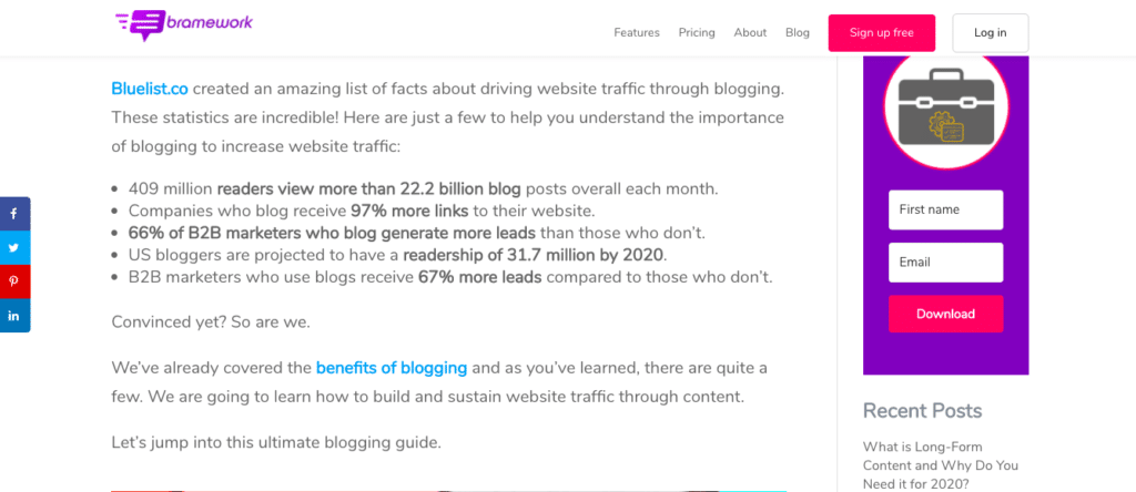 Example of internal and external linking in a blog