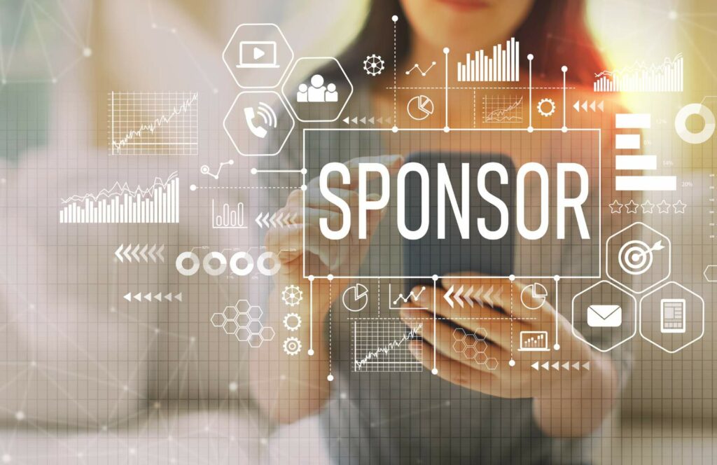 The word "sponsor" with a woman in the background. Read more to learn about how to make money blogging with sponsorships.
