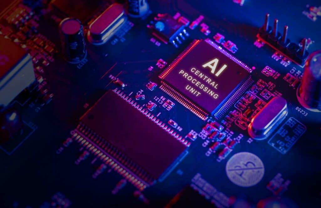 A computer chip that reads "AI central processing unit."