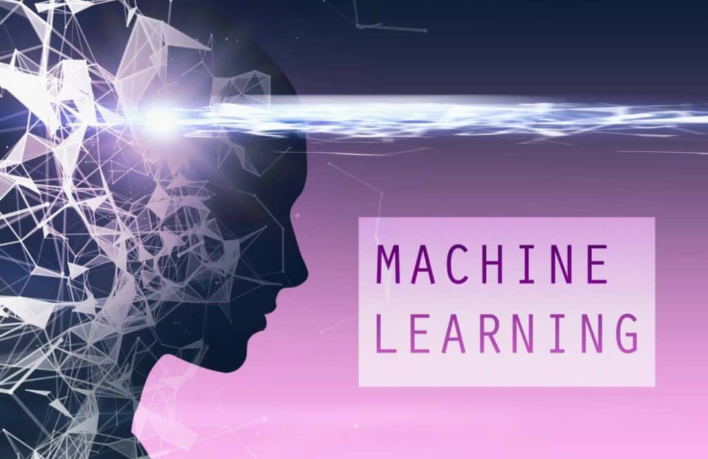 A face on the left facing the words "machine learning" which is now used in Google's algorithm. Learn more about quality and authoritative content that is well-liked by Google because content is king.
