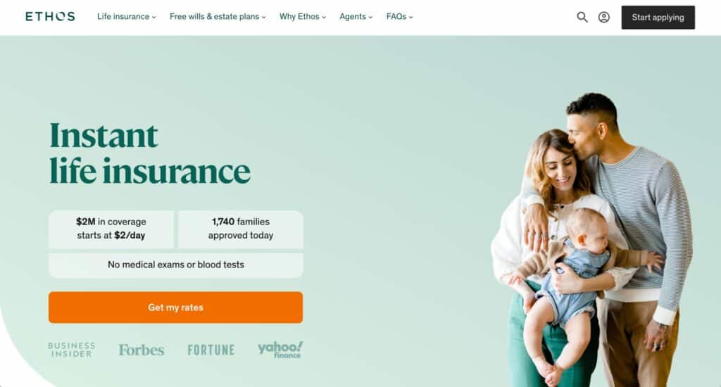 Screenshot of Ethos Life website. Keep reading to learn about the best insurance affiliate marketing programs available for bloggers and content marketers.