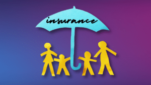 Yellow paper cut out of a family under a blue umbrella with a blue/purple background. Keep reading to learn about USAA and the other best insurance affiliate marketing programs available for bloggers and content marketers.